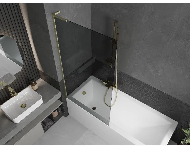 Mexen Next L, 1-krídlová vaňová zástena 90 x 150 cm, 6mm šedé sklo, zlatý matný profil, 895-090-000-03-40-55