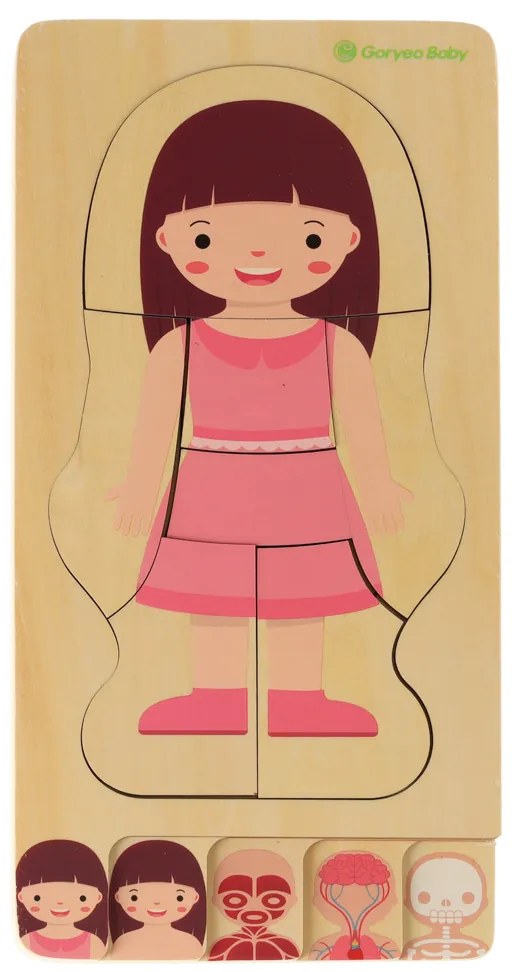 KIK Drevené vrstvené Montessori puzzle Ľudské telo – 28 dielikov, anatomické pre deti