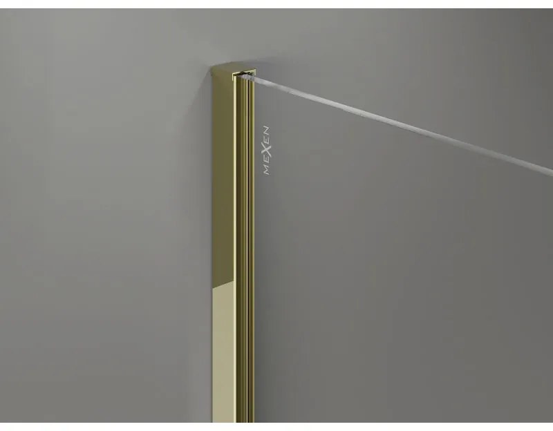 Mexen Kioto-X, sprchová zástena 140 x 200 cm, 10mm číre sklo, zlatý lesklý profil, 800-140-101-50-00-X