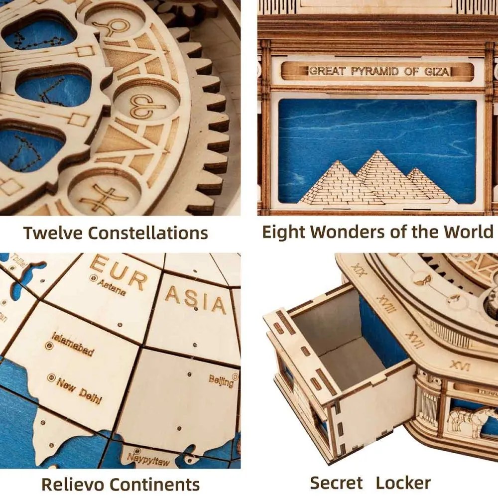 Robotime Drevené 3D mechanické puzzle Veľký glóbus 567 ks