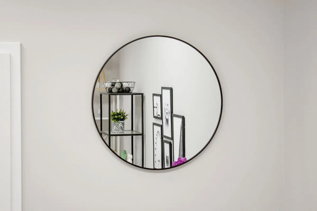 Okrúhle zrkadlo čierny rám 70 cm