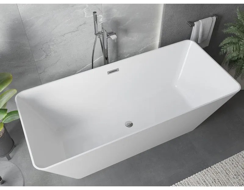 Mexen Velo Slim, voľne stojaca vaňa 170 × 75 cm, biela lesklá, chrómový prepad, 52811707500-01