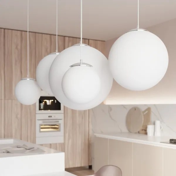 Sollux SL.0265 - Závesné svietidlo na lanku UGO 1xE27/15W/230V pr. 40 cm biela/lesklý chróm