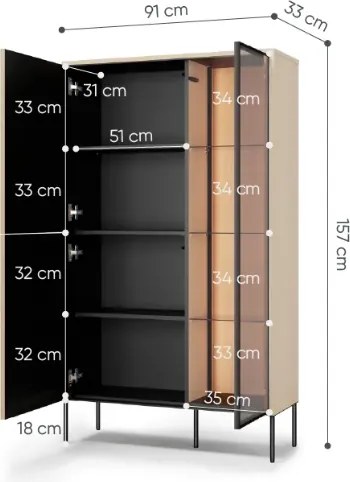 Vysoká komoda NUR 90 cm bielený dub vincenza + čierna