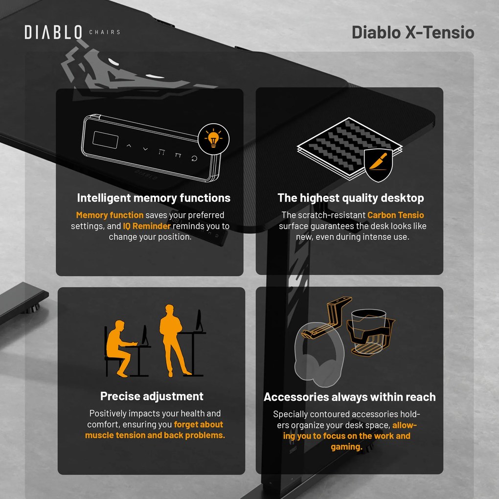 Výškovo nastaviteľný stôl Diablo X-Tensio 1100 čierny