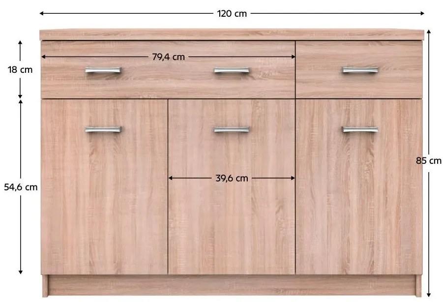 Tempo Kondela Komoda 3D2S, dub sonoma, TOPTY TYP 23