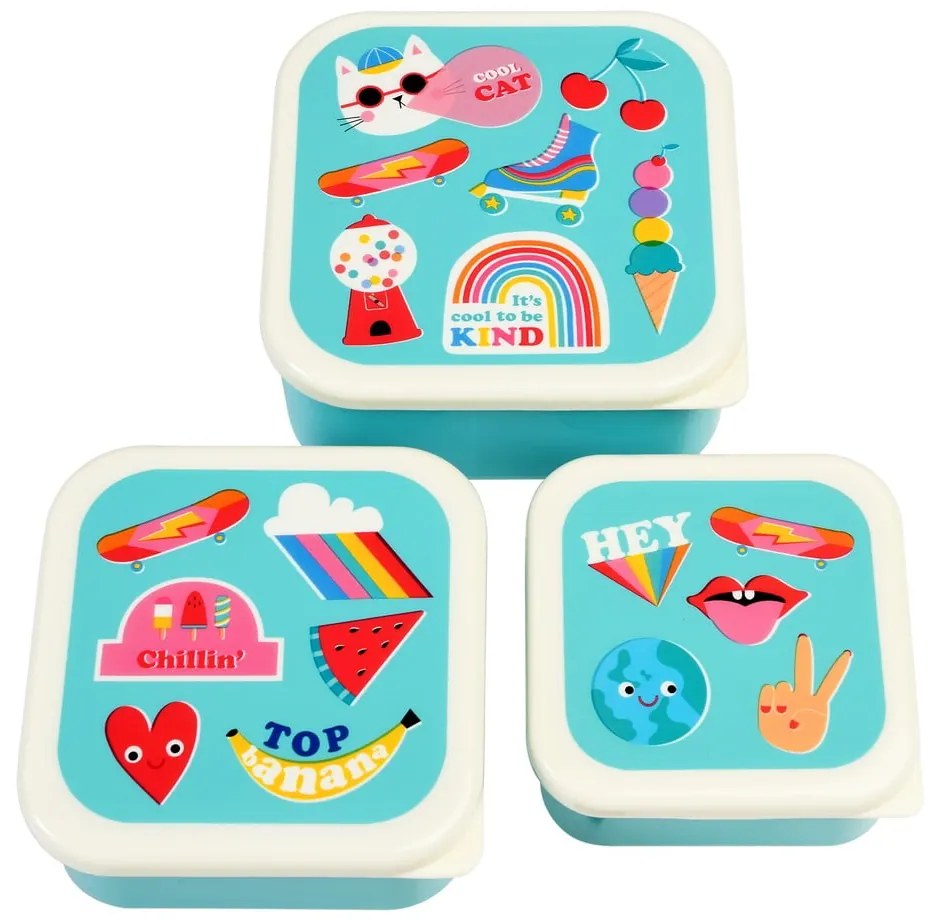 Tyrkysovomodrý detský desiatový box 3 ks Top Banana – Rex London