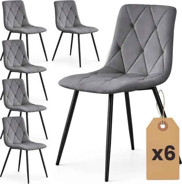 Sada šiestich jedálenských stoličiek MILO zamatové, grafitové / čierne nohy (6 ks)