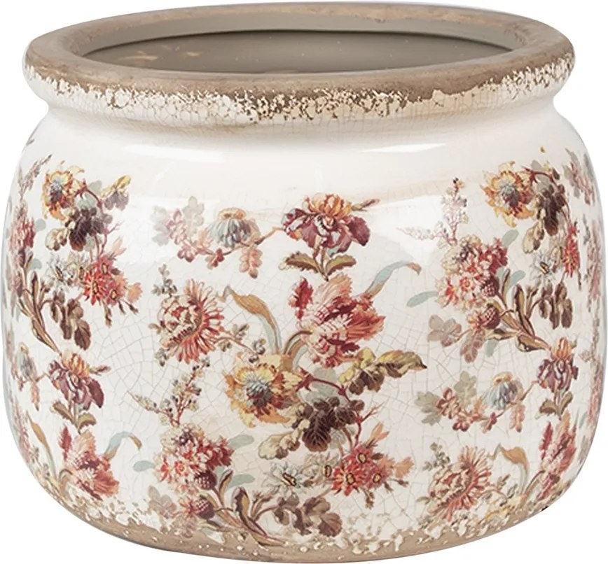 Béžový keramický obal na kvetináč s kvetmi Flovia L - Ø 20*15 cm