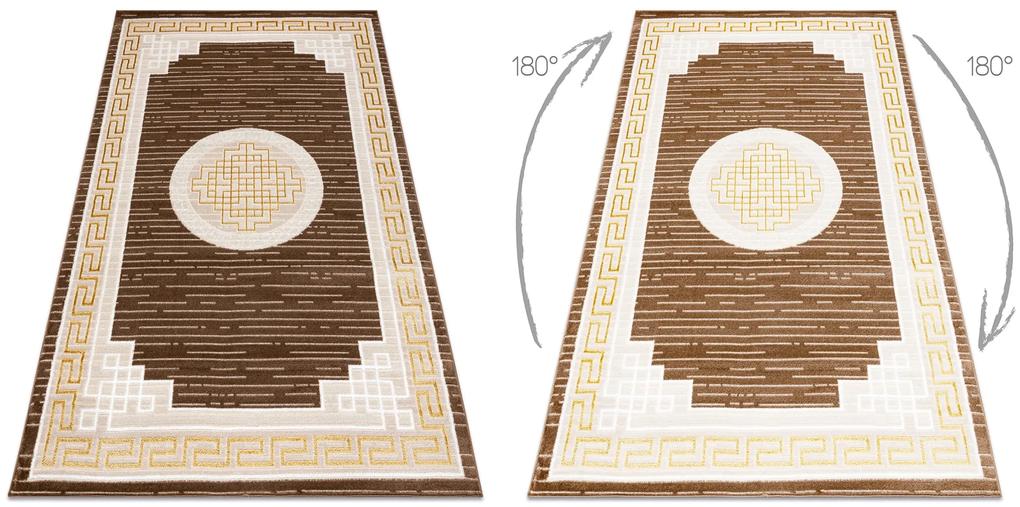 Moderný MEFE koberec 9096 vzor rámu, Grécky  kľúč  - Štrukturálny, dve vrstvy rúna béžová / hnedá