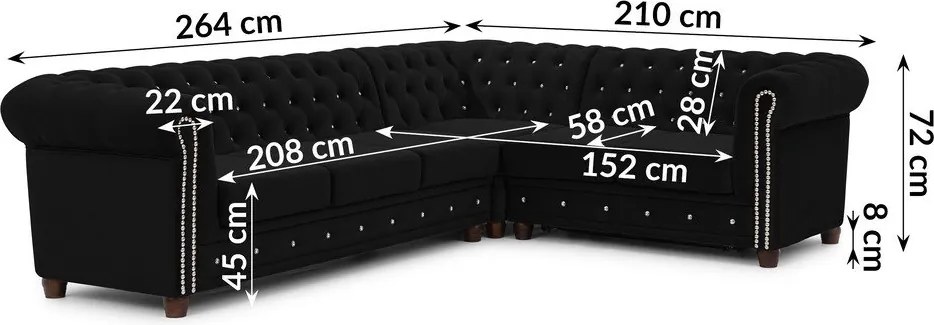 Čierna zamatová rozkladacia rohová pohovka (pravý roh/do L) York Blik – Ropez