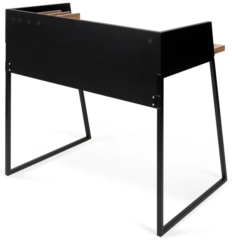 Čierny pracovný stôl s detailmi v dekore orechového dreva TemaHome Volga