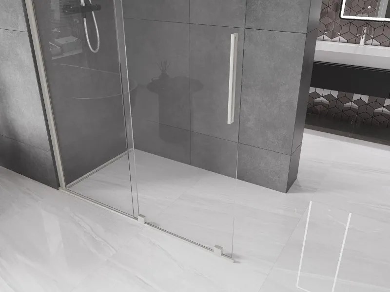 Mexen Velar, sprchová zástena s posuvnými dverami Walk-in 140 x 200 cm, 8mm číre sklo, brúsená oceľ, 871-140-000-03-97