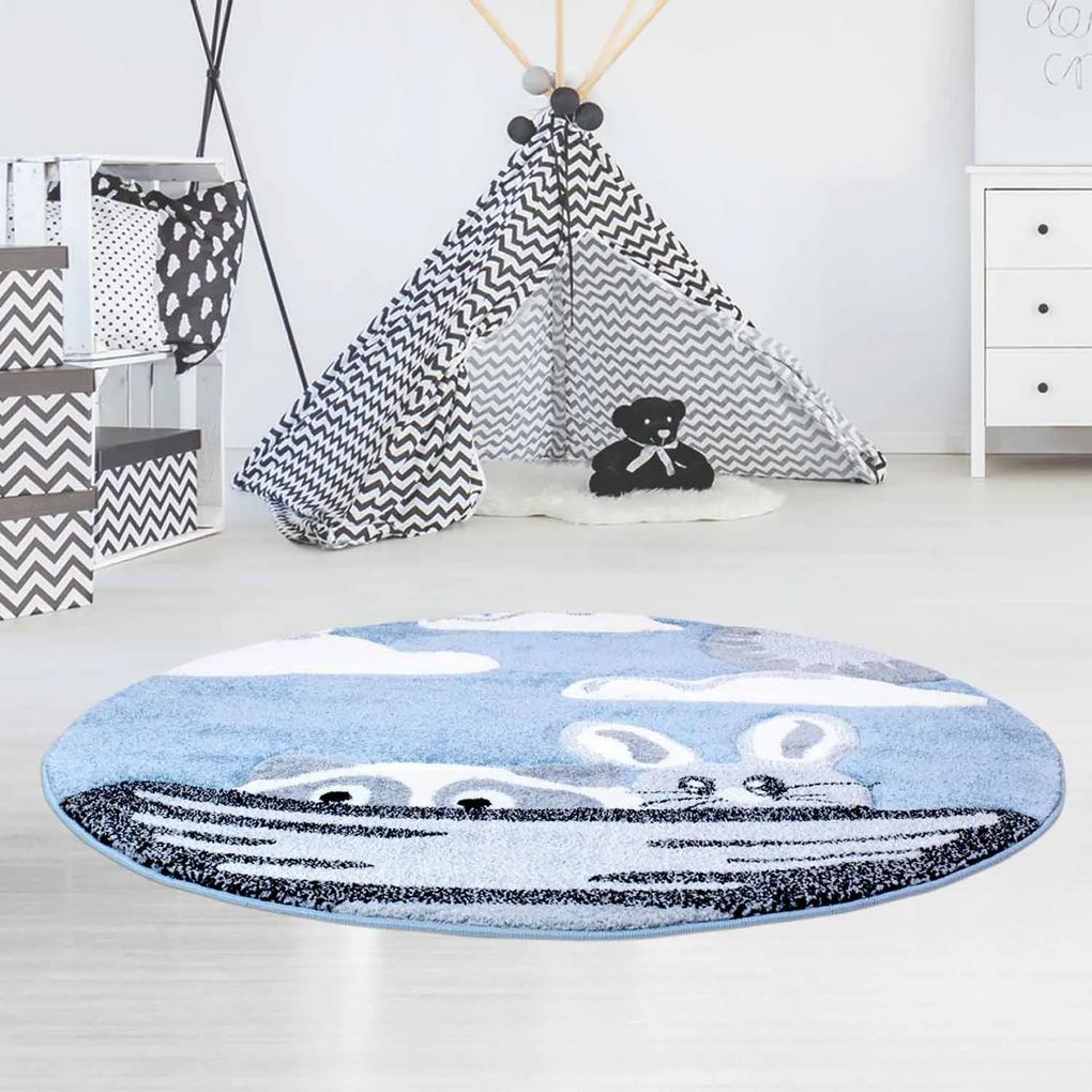 Dekorstudio Okrúhly detský koberec BEAUTY Modrý s loďou Priemer koberca: 160cm