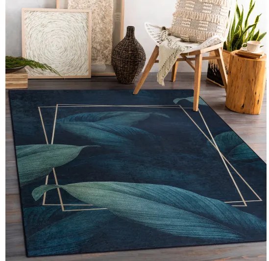 Dywany Łuszczów, Kusový koberec ANDRE Leaves 1170, 80x150, modrá, chodba / predsieň
