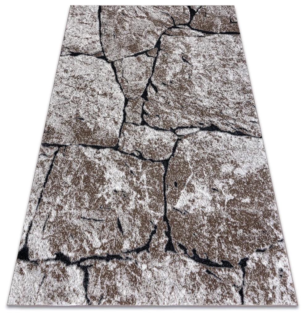 Moderný koberec COZY 8985 Brick Dlažba, kameň - Štrukturálny, dve vrstvy rúna, hnedá