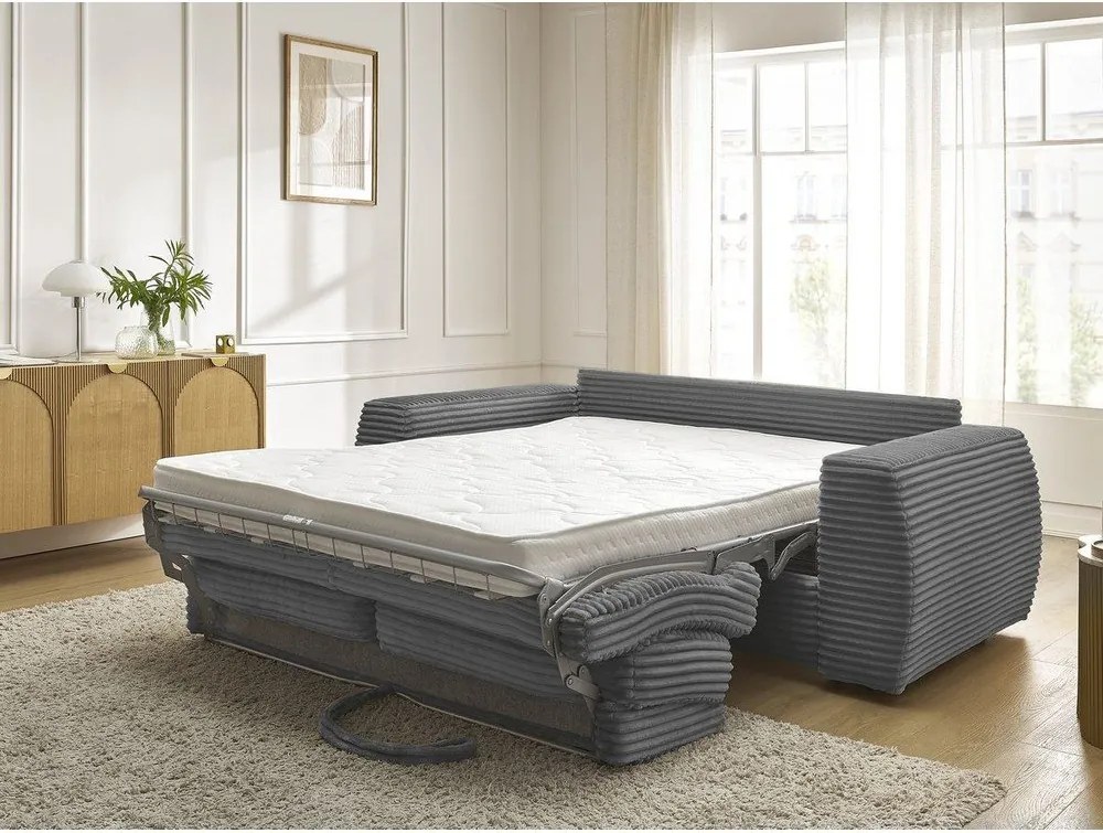 Tmavosivá menčestrová pohovka na každodenné spanie/rozkladacia 220 cm Hugo – Bobochic Paris