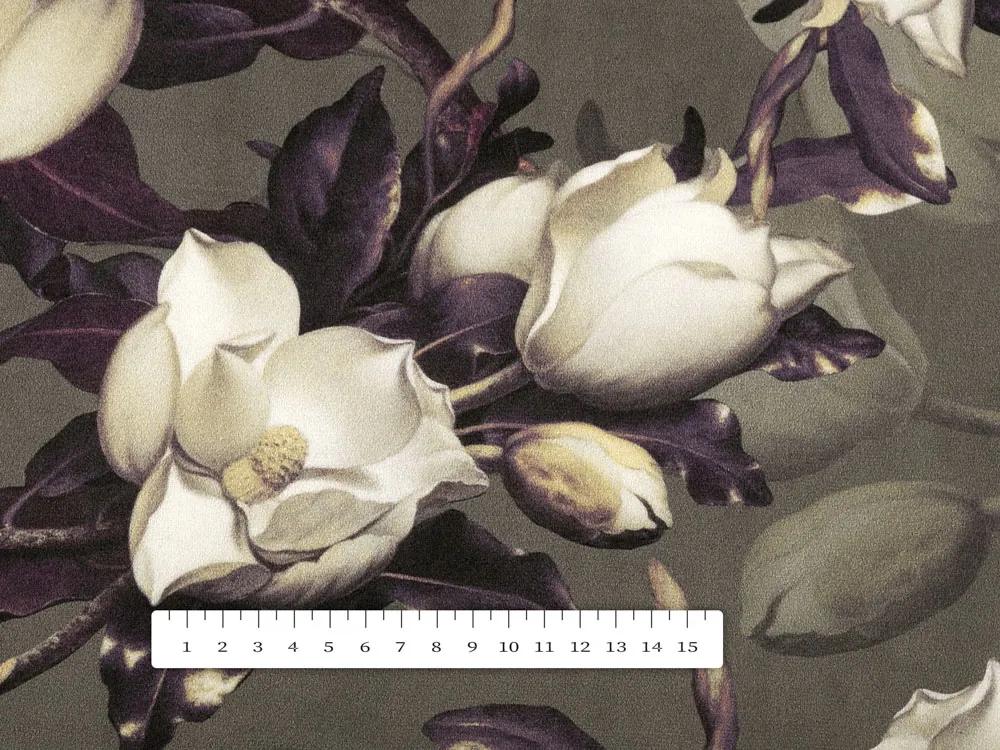 Biante Zamatový oválny obrus Tamara TMR-034 Kvety gardénie na hnedosivom 100x140 cm
