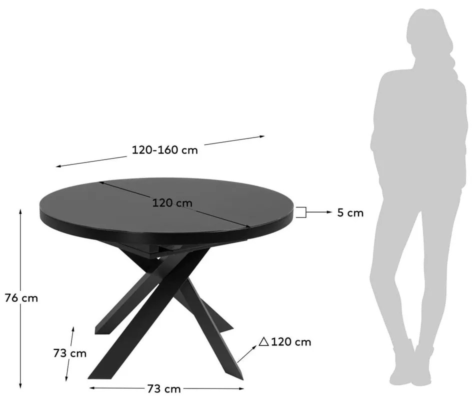 Čierny okrúhly rozkladací jedálenský stôl so sklenenou doskou ø 160 cm Vashti – Kave Home