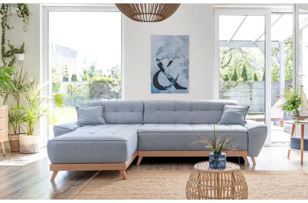 Svetlomodrá rozkladacia variabilná rohová pohovka Miuform Dazzling Daisy