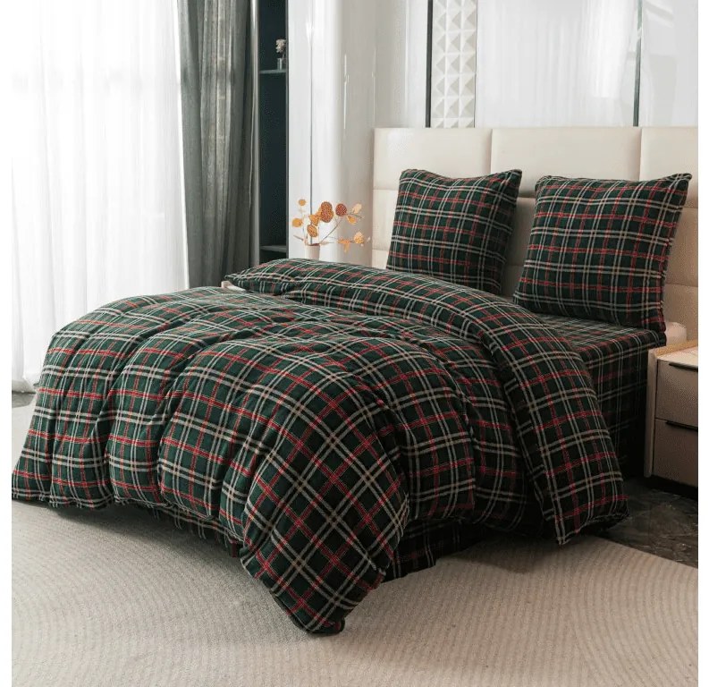 Sada mikroplyšových obliečok GLENMOORE zelené + obliečka mikroplyš SOFT 180x200 cm biele, dvojlôžko