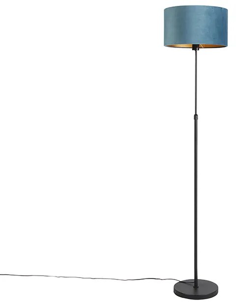 Stojaca lampa čierna s modrým zamatovým tienidlom so zlatom 35 cm - Parte