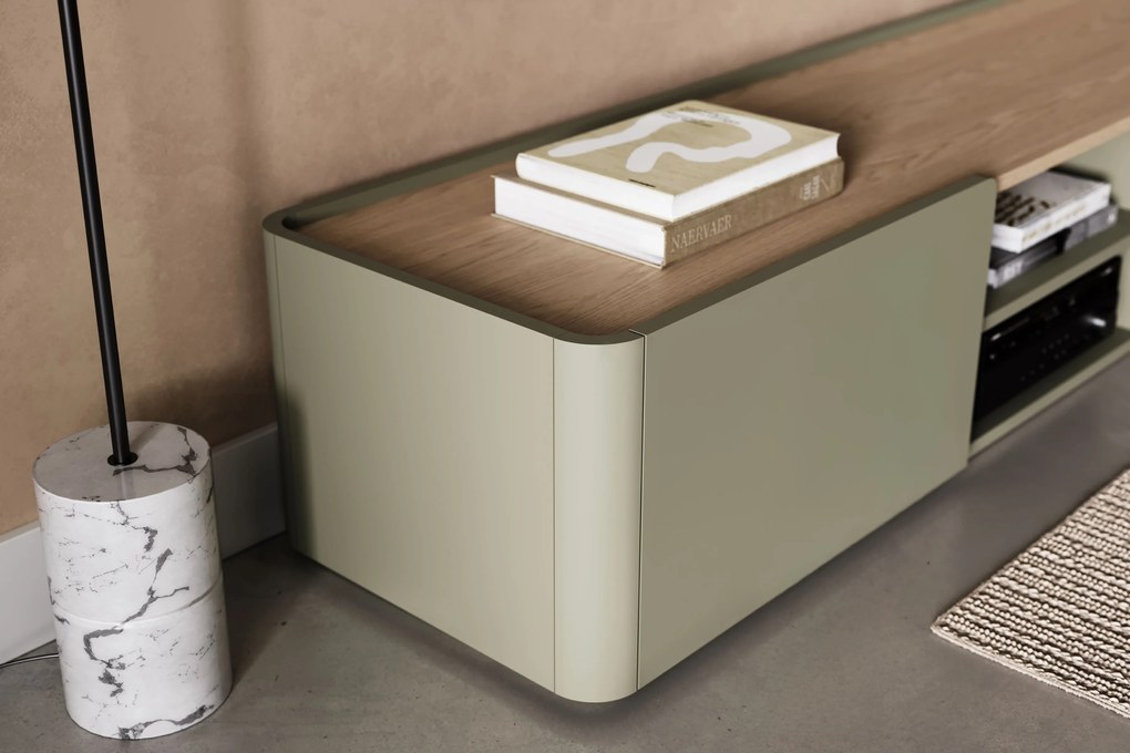 TV stolík Elivo 170 cm so zásuvkou - eukalyptus / dub baltic dune