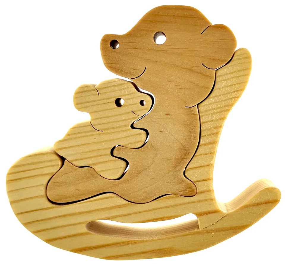 AMADEA Drevené puzzle hojdací medveď, masívne drevo dvoch druhov drevín, 13,5x12x3 cm