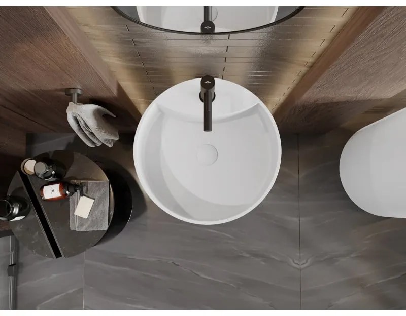 Mexen Ajax-02, voľnestojace umývadlo z konglomerátu 45x45x82 cm, biela matná, 26514500