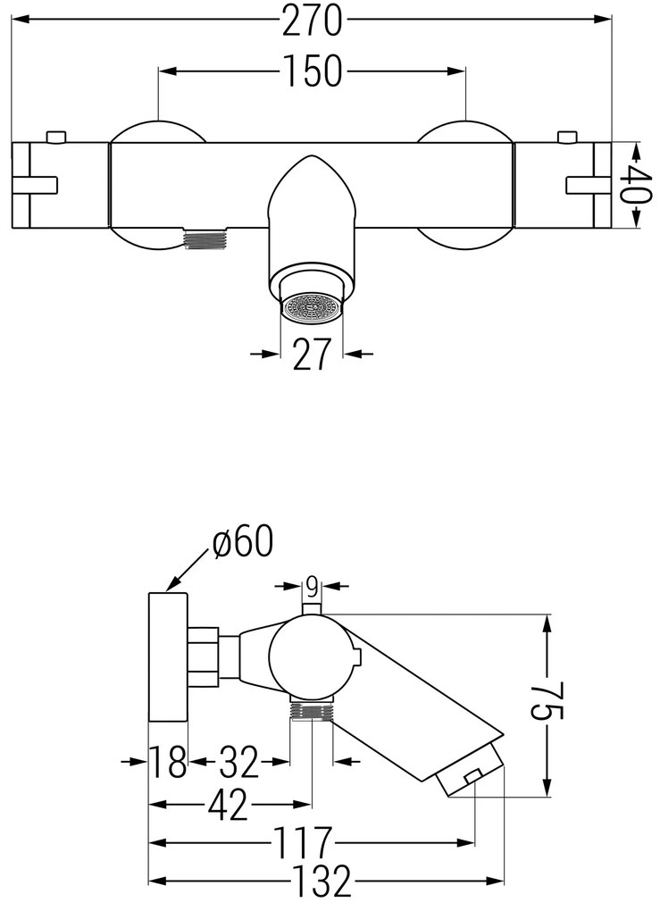 Mexen Carl, sprchový set s dažďovou sprchou a KAI termostatickou vaňovou batériou, čierna matná, 77300240-70