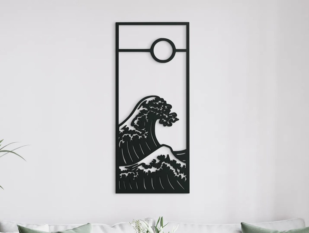 drevko Drevený obraz Vlny na mori Rozmer obrazu: 44,5 x 19 cm, Farba dekorácie: Čierna