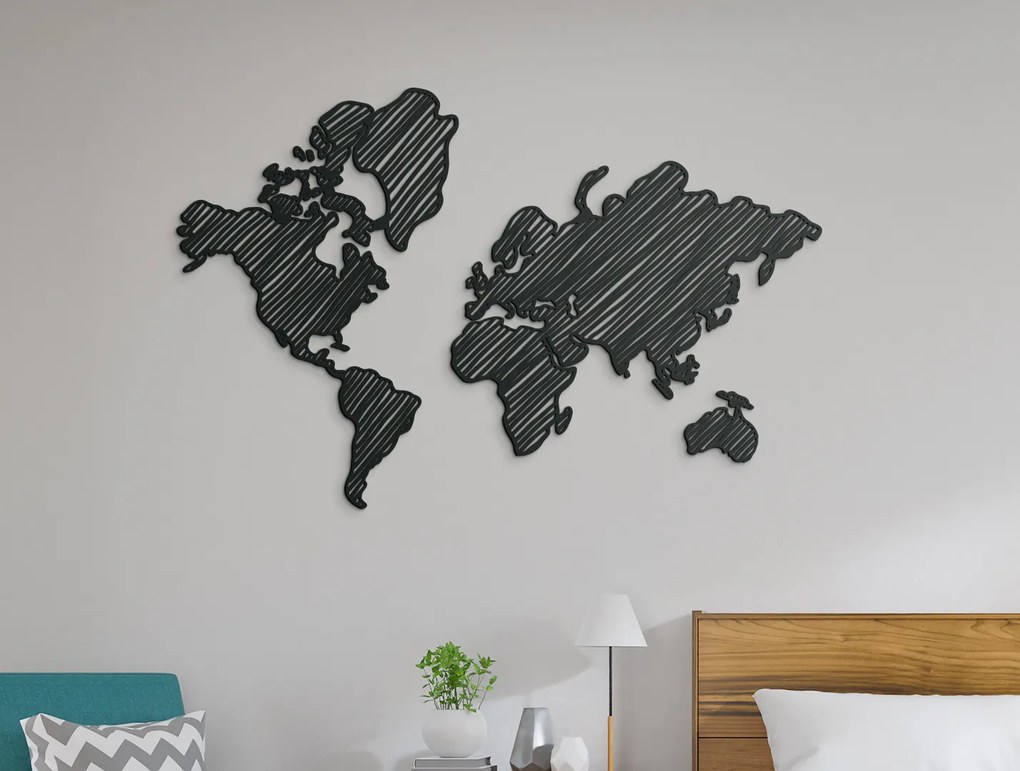 drevko Moderná dekorácia mapa sveta na stenu Rozmer obrazu: 42,5 x 65 cm, Farba dekorácie: Čierna