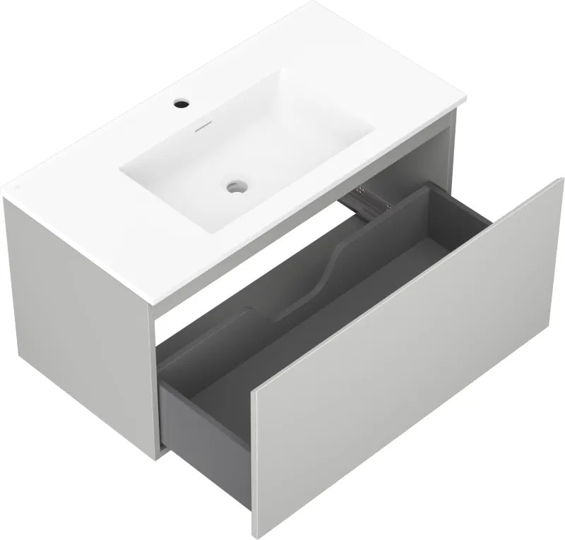 Mexen Orio, kúpeľňová skrinka 90 cm s umývadlom Otis, 1 zásuvka, šedá matná/biela matná, 91A10-09047-1-BF62-W18M01
