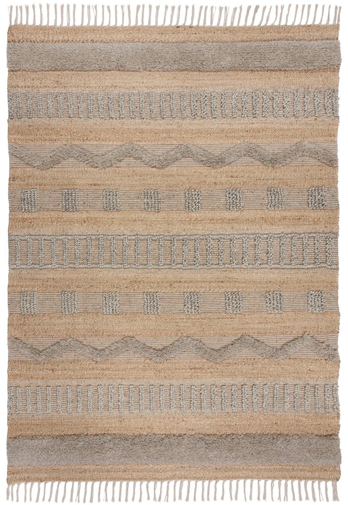 Kusový koberec Jubilant Medina Jute Natural/Grey, 160x230, béžová, obývacia izba, Flair Rugs