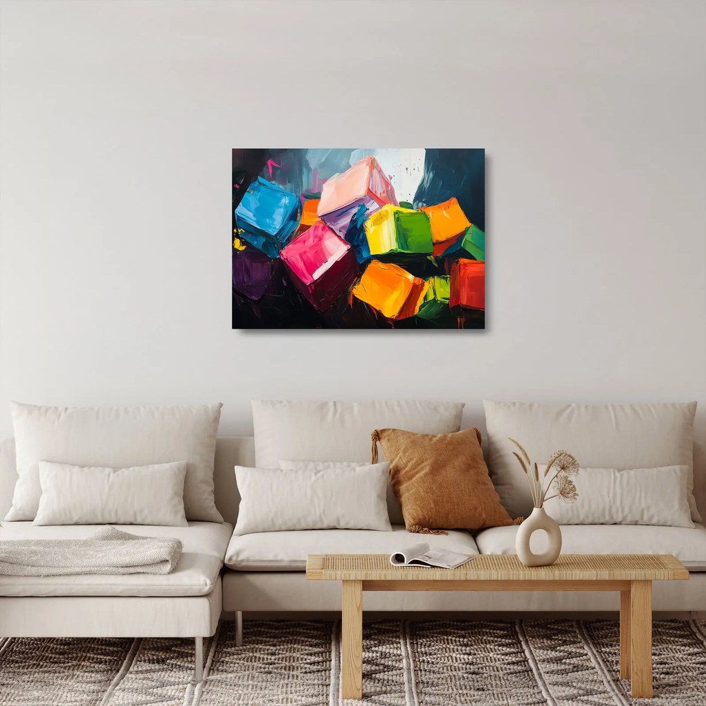 Sklenený obraz - Farebné kocky (70x50 cm)