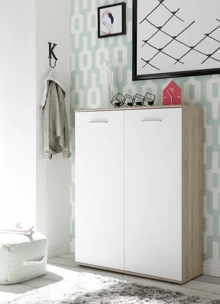 Skrinka s policami/botník Manolo 90 cm, dub sonoma/biela