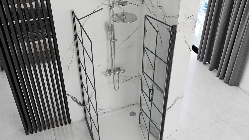 Štvorcový sprchový kút REA MOLIER 90x90 cm, čierny/transparent - bez vaničky