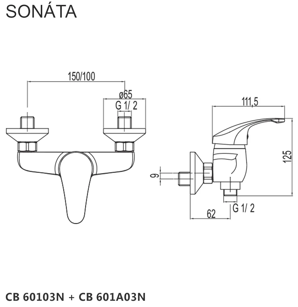 Mereo Mereo, Sprchová nástenná batéria, Sonáta, bez príslušenstva, chróm, MER-CB601A03N