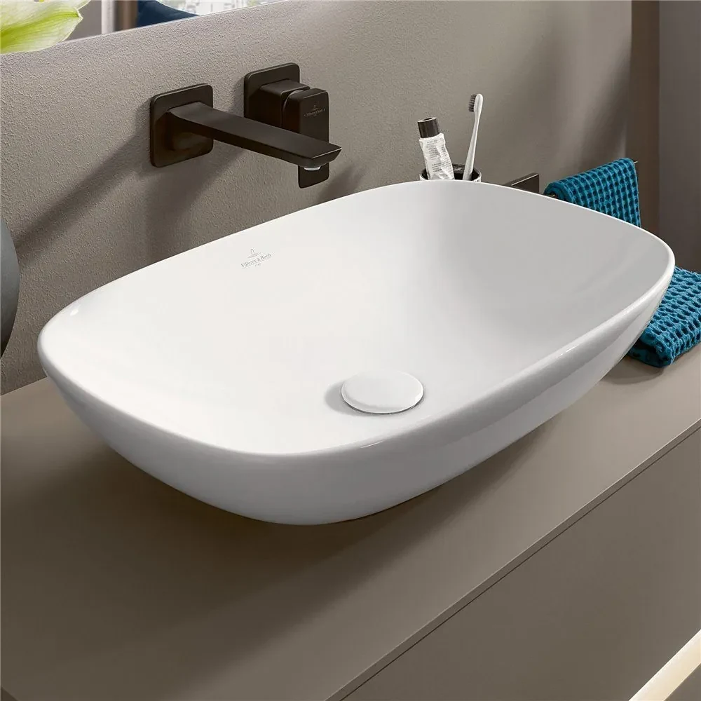 VILLEROY & BOCH Loop & Friends obdĺžnikové umývadlo na dosku bez otvoru, bez prepadu, 560 x 380 mm, biela alpská, s povrchom CeramicPlus, 4A4901R1