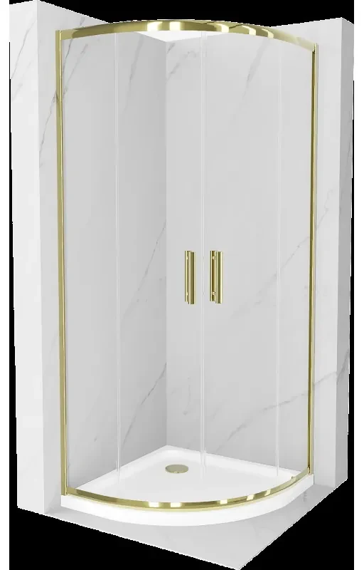 Mexen Rio polkruhová sprchová kabína 90 x 90 cm, transparentnéné, zlatá + závesný bidet Flat, biela- 863-090-090-50-00-4110G