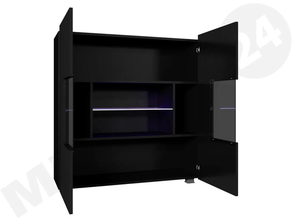 Spálňa Bralani XIX, Farby: dub zlatá, Dostupné poťahy: ekokoža Soft 011, Osvetlenie: osvetlenie LED modré