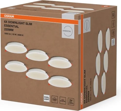Osram - SADA 6× LED podhľadových svietidiel ESSENTIAL LED/18W/230V Ø 22 cm biela