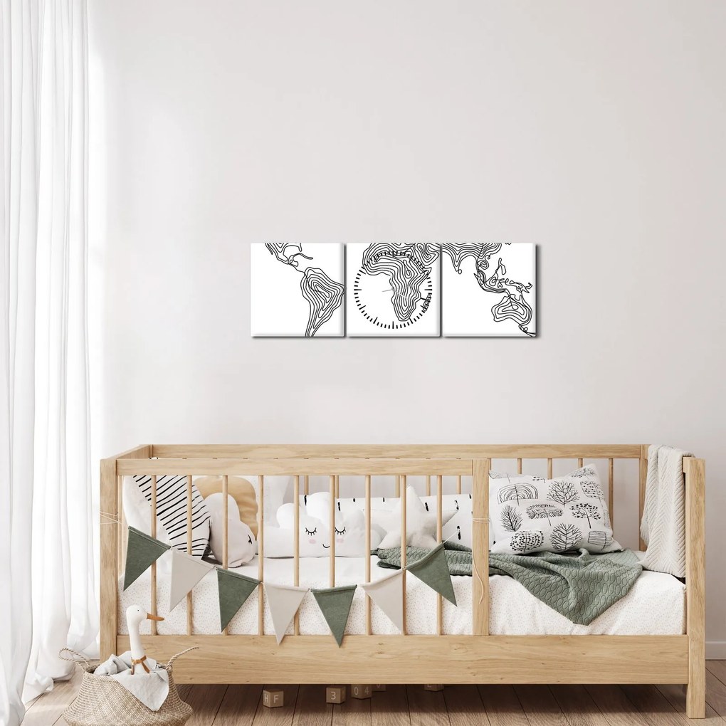 Obraz - Mapa v líniách (s hodinami) (90x30 cm)