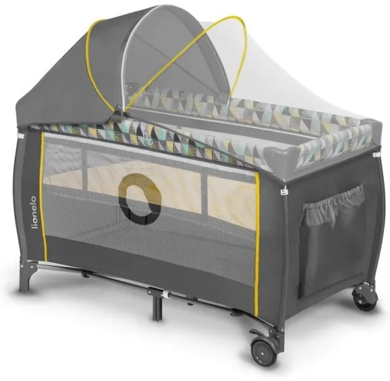 Lionelo - Cestovná postieľka SVEN PLUS šedá/žltá