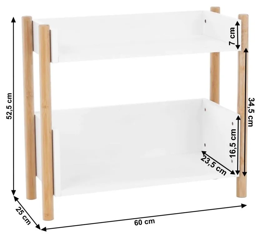 Tempo Kondela 2-poličkový regál, prírodný bambus/biela, BALTIKA TYP 1