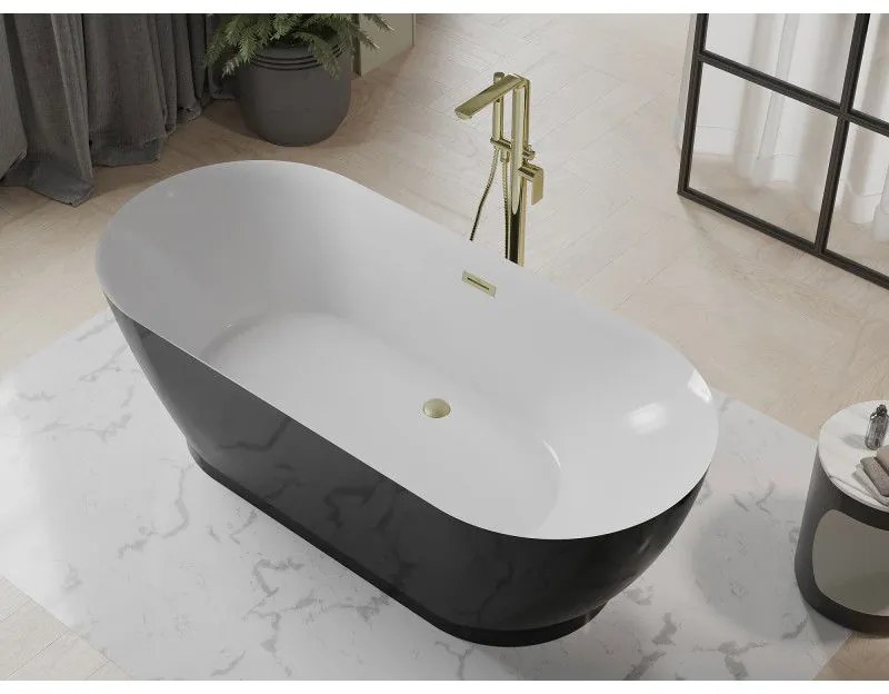 Mexen Roxy, voľne stojaca vaňa 180 x 85 cm, biela-čierna, zlatý matný prepad, 51201808575-55