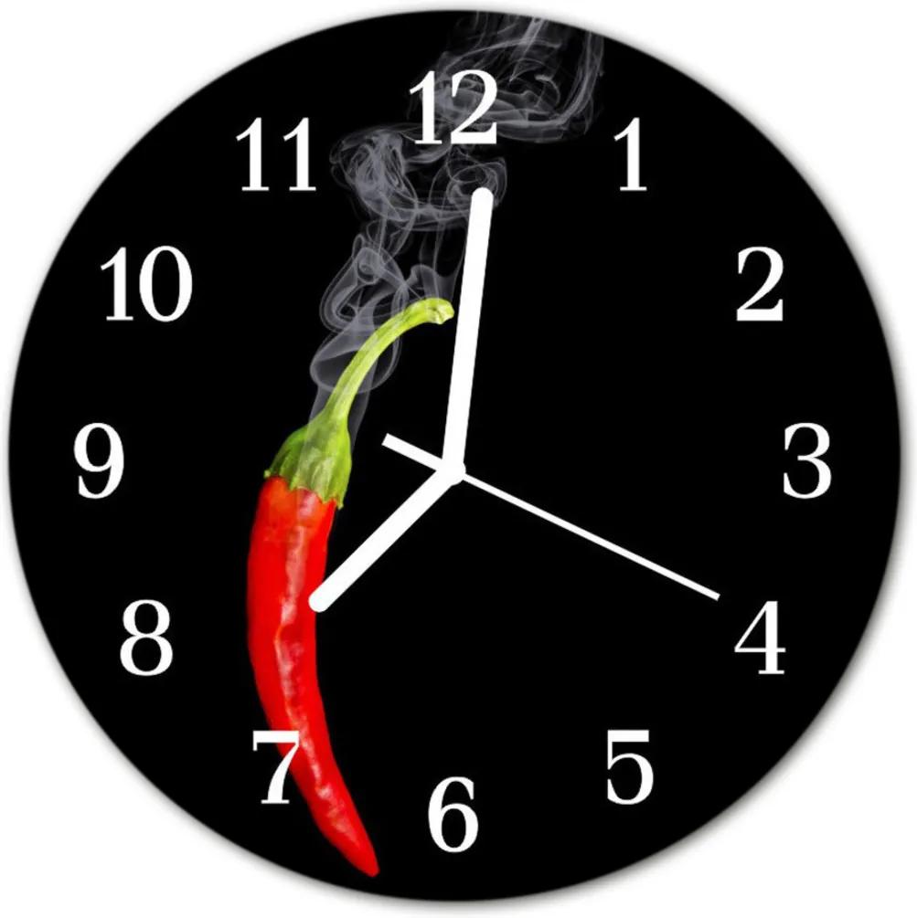Sklenené hodiny okrúhle  chilli korenie