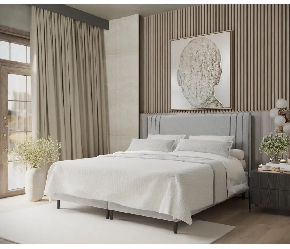 Sivá čalúnená dvojlôžková posteľ s úložným priestorom 160x200 cm Musca – Maison de Rêve
