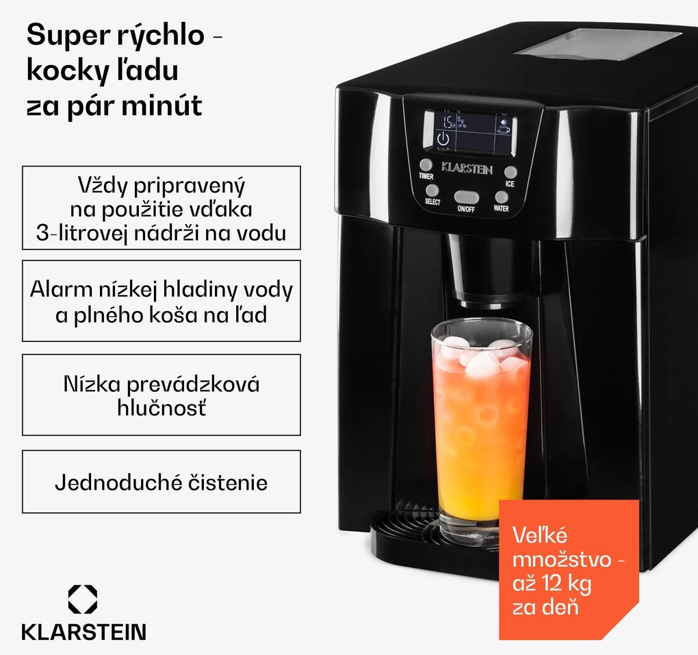 Klarstein Ice Volcano 2 G, výrobník ľadu, 12 kg/24 h, zariadenie na výrobu ľadu, LED, čierny