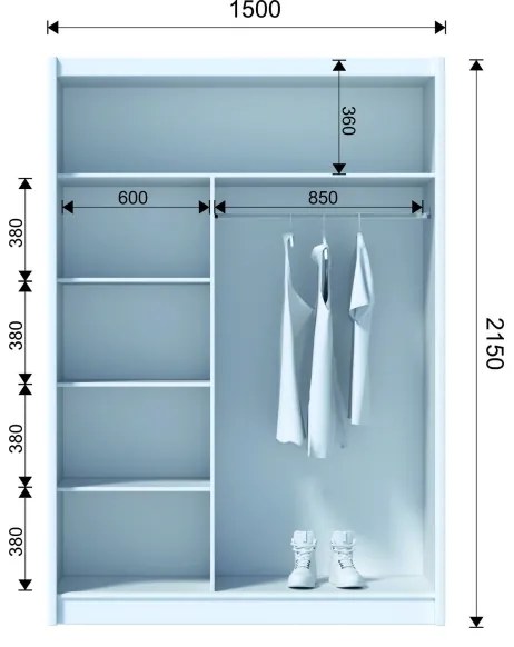 Šatní skriňa so zrkadlom SABRINA 150x215 cm biela